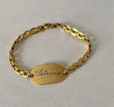 Vintage Gold Plated Engraved Child's ID Bracelet “Patricia”  4 7/8” • $35