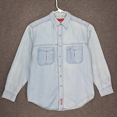 $21.88 • Buy Vintage Marlboro Chambray Button Up Shirt Mens M Blue Long Sleeve Denim Casual