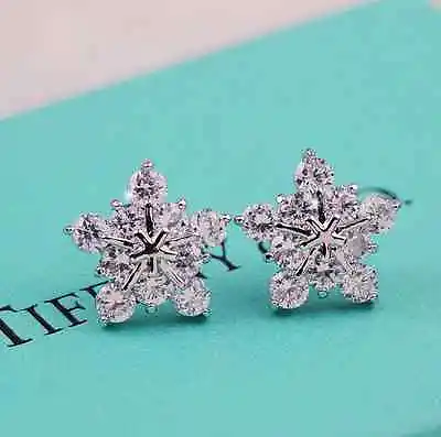$11.40 • Buy Stunning 925 Sterling Silver Cute Snow Snowflake Element Crystal Stud Earrings