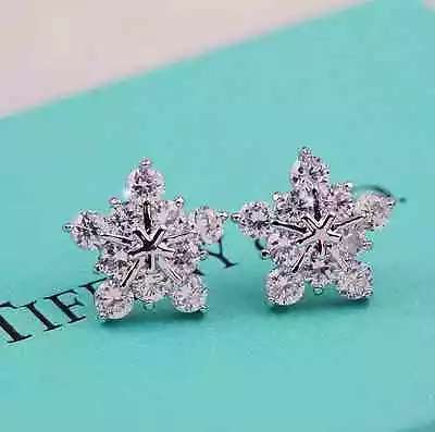 $11.40 • Buy Stunning 925 Sterling Silver Cute Snow Snowflake Element Crystal Stud Earrings