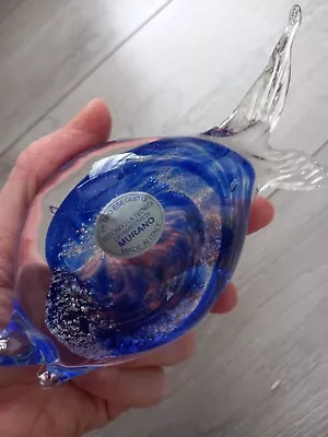 Italian Murano Style Art Glass Blue Fish Hand Blown Vase Ornament Decorative • £17.99