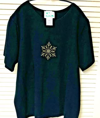 Quacker Factory Black Snowflake T-Shirt Women's L Embroider Metallic Gold S Slv • $27.77