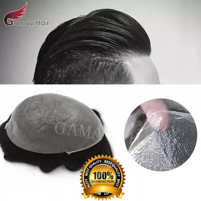 Mens Toupee Ultra Thin Skin Invisible Poly PU Wig 0.04mm Human Hairpiece For Men • $149