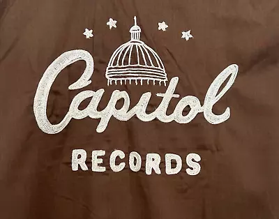 Vintage 1970's Capitol Records Bowling Shirt Brown Size M - Tiger Stripe Buttons • $99.95