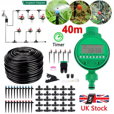 40m Automatic Drip Irrigation System Kit Timer Micro Sprinkler Garden Watering • £23.99