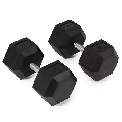 Titan Fitness 90 LB Pair Free Weights Black Rubber Coated Hex Dumbbell Straigh • $419.99