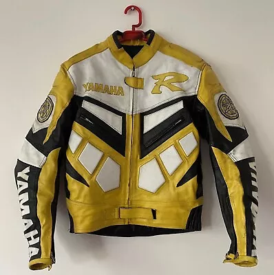 Yamaha R Motorbike Leather Jacket Size Small Yellow Black Armoured Motorcycle • £74.99