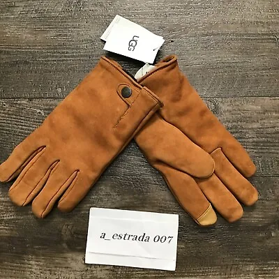 UGG Metisse Tabbed Leather Vent Touchscreen Tech Gloves Chestnut Large $95 Men's • $75