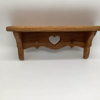 Handmade Solid Oak Wood Wall Display Shelf WPlate Groove Hooks Heart 12x4.5x4.5” • $16.75