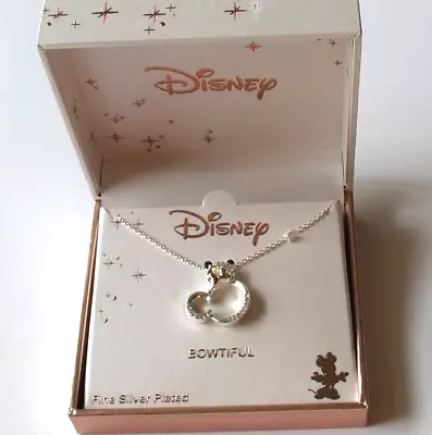 Disney Minnie Mouse Bowtiful Logo Bow Necklace Pendant Dangle Fine Silver Plated • $22.99