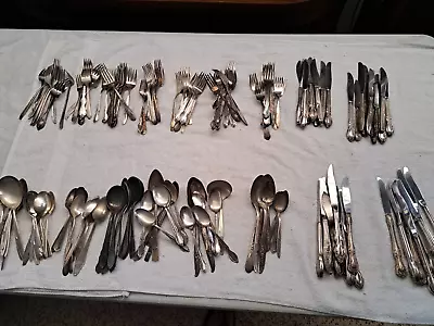 Mixed Lot Of 180 Pieces Vintage Silverplate Forks Knives Spoons - Crafts • $36