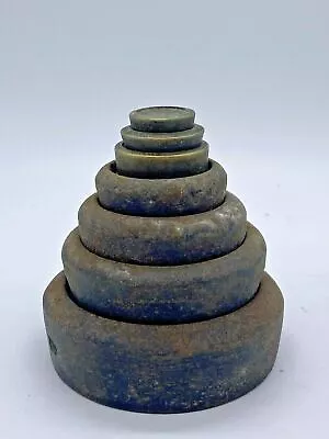 £34.99 • Buy Set Of 7 Vintage Solid Cast Iron Circular Weights For Old Fashioned Scales 
