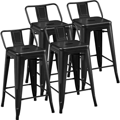 Metal Bar Stools Set Of 4 Counter Height Bar Stools Low Back Bar Chairs Black • $109.99