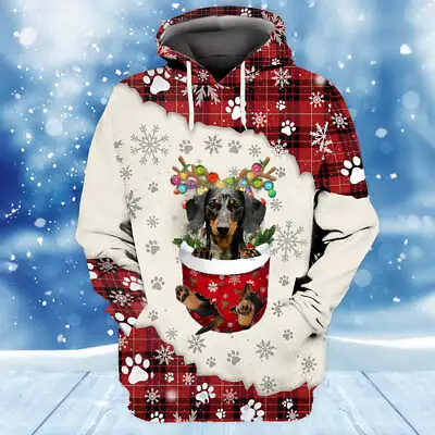 Dapple Dachshund In Snow Pocket Merry Christmas Unisex Hoodie_5226 • $25.99