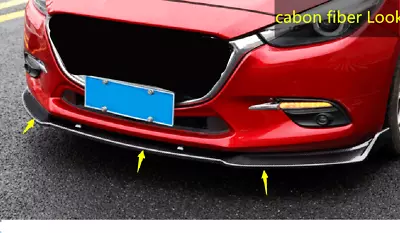 $44 • Buy For Mazda 3 Axela 2014-2018 Carbon Fiber Black Front Bumper Lip Cover Trim 3pcs
