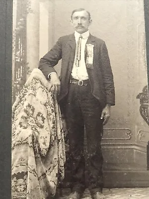 Vintage Cabinet Card Man With Ribbon Award On Jacket Antique Rug Carpet Mustache • $14.28