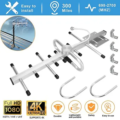 300 Miles Outdoor TV Yagi Antenna Amplified VHF UHF HDTV 1080P 4K 8K 360° Rotate • $16.48