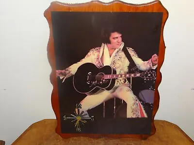 Vintage 70's Dancing Elvis Presley Gibson Guitar World Tour Wood Decoupage Clock • $99.99