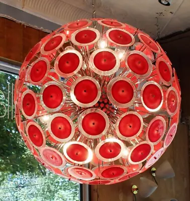 Vintage Red Murano Sputnik Chandelier- Iconic Mid-Century Modern Ceiling Fixture • $700