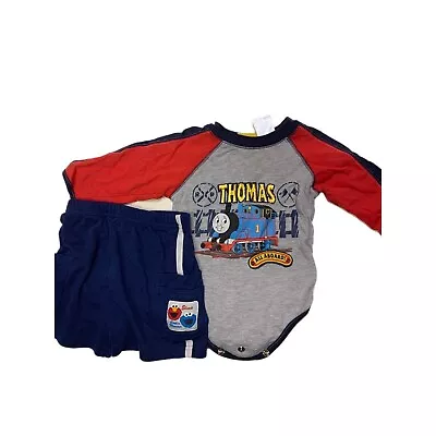 Boys Thomas The Train Bodysuit Elmo Cookie Monster Shorts 18M • $5