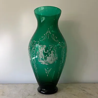 Wonderful Substantial Antique Applied Decoration Green Glass VASE • $145