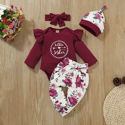 $21.61 • Buy Newborn Baby Girls Ruffle Romper Tops Floral Pants Headband Clothes Outfit Set