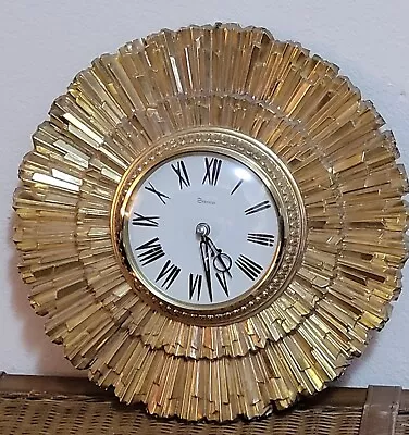 Vintage Syroco Sunburst Gold Wall Clock 15.5  MCM Quartz Movement MCMLXIX 1041  • $149.99