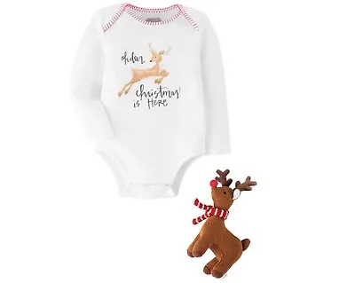 New Xmas Baby LongSleeve Bodysuit Gift Set W/Rattle Mud Pie Crawler 0-6 Months • $4.99