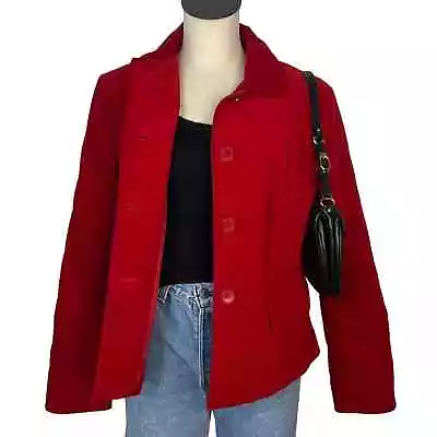 Talbots Cherry Red Velvet Quilted Jacket Button Size 12 • $40