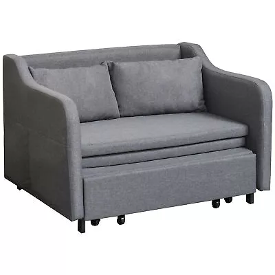 HOMCOM Pull Out Sofa Bed Fabric 2 Seater Sofa Couch For Living Room Grey • £259.99