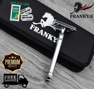 Long Polish Handle Double Edge Safety Razor For Men Beard Wet Shave + 10 Blades • $14.09