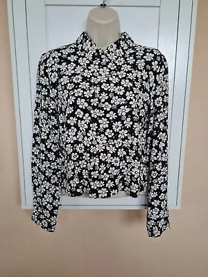 Miss Selfridge Women's Floral Long Sleeve Short Cropped Shirt Blouse UK 10. • £0.99