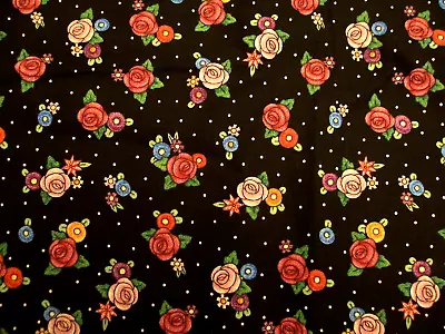 Htf Mary Engelbreit Muted Love Pink Red Roses Floral On Black Cotton Fabric • $18.95