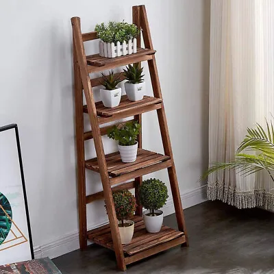 4 Tier Mahogany Stained Storage Book Wooden Display Shelf UK • £38.99