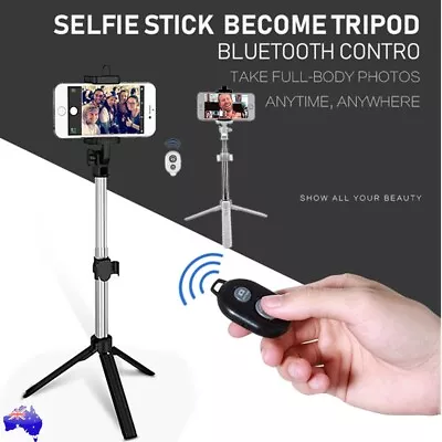 Universal Tripod Bluetooth Foldable Handheld Selfie Stick Phone Holder Remote AU • $11.98