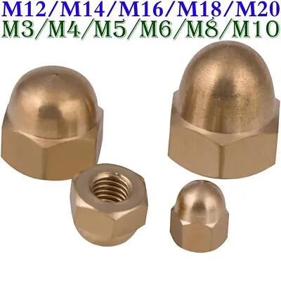 M3 M4 M5 M6 M8 M10 M12 M14 M16 M20 Solid Brass Domed Acorn Cap Hex Nuts DIN 1587 • $6.49