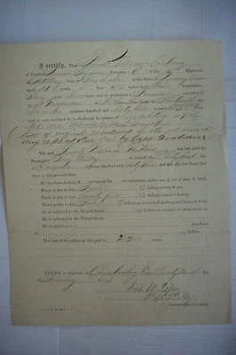 $118.75 • Buy 1864 CIVIL WAR DISCHARGE PAPER Signed Captain James Wilson Piper TRUMAN SEYMOUR