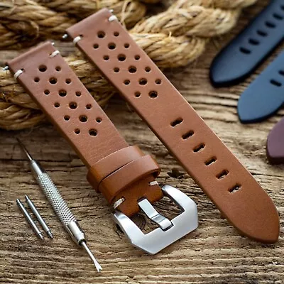 Luxury Leather Rally Watch Strap In 20mm 22mm 24mm Black Blue Brown Tan • £29.95