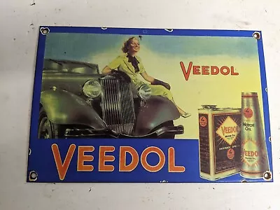 Old Vintage Veedol Motor Oil Gasoline Porcelain Enamel Gas Station Pump Sign  • $119.99