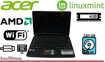 Acer Aspire One P1VE6 AMD C60 4GB RAM 320GB HDD 11.5  Laptop LINUX MINT OS • £59.99