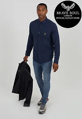 Brave Soul Mens Long Sleeve Twill Cotton Shirt Button Down Collar Shirt • £11.99