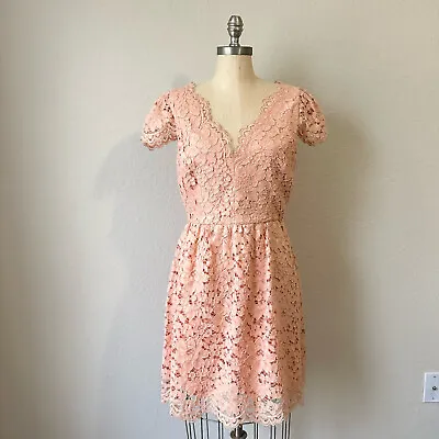 ERIN By ERIN FETHERSTON Alicia Lace Mini Dress Peach Floral Womens Size 10 W6271 • $65