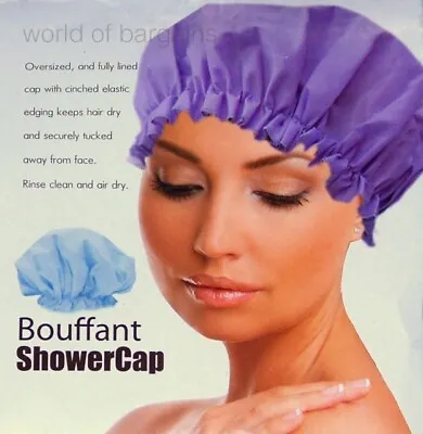 Large Bouffant SHOWER CAP Double Wall Vinyl Fully Lined Reusable Bath Hair Hat • $8.95