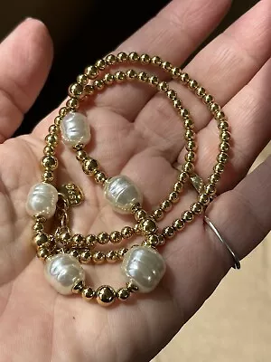 Majorica 1890 Simulated Faux Baroque Pearl Necklace Gold Tone Bead 18-19.5” • $60