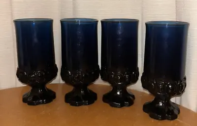 Vintage Franciscan Tiffin Madiera Dark Blue ICED TEA Glasses Goblets Set  Of 4 • $99.99