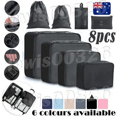 $25.99 • Buy 8Pcs Packing Cubes Luggage Storage Organiser Travel Compression Suitcase Bag AU