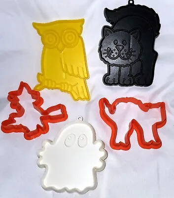 Lot Of 5 Vintage HALLOWEEN COOKIE CUTTERS Cat Ghost Owl Witch Hallmark Plastic • $12