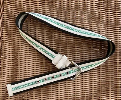 LaCoste White Leather & Navy Blue Canvas Green LaCoste Belt Size 32 Mens Womens • $12
