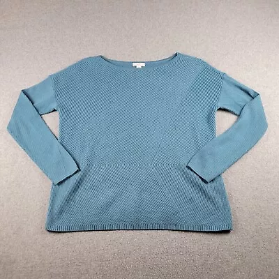 J Jill Sweater Womens XS Petite Blue Knit Ribbed Boat Neck Long Sleeve Pullover • $20