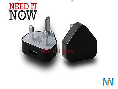 BLACK 3 PIN 1000mA USB Power Adapter Mains Charger UK Wall Plug For MP3 Players • £3.89